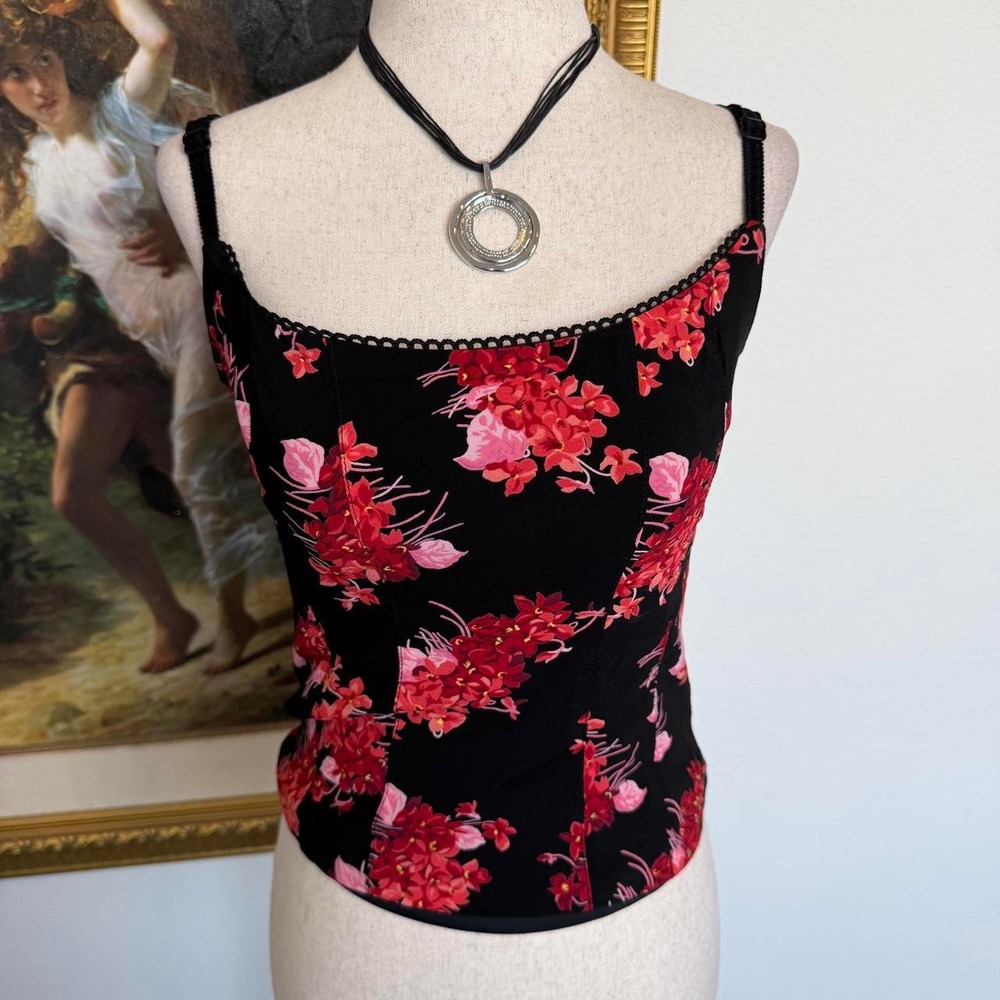 Y2K Bebe Whimsigoth Black Floral Cami Corset